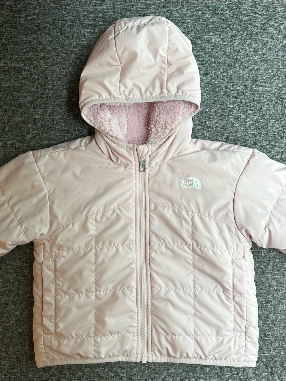 The North Face Reversible Shasta Full Zip Hooded Jacket Coat Pale Blossom Pink - Picture 2 of 15